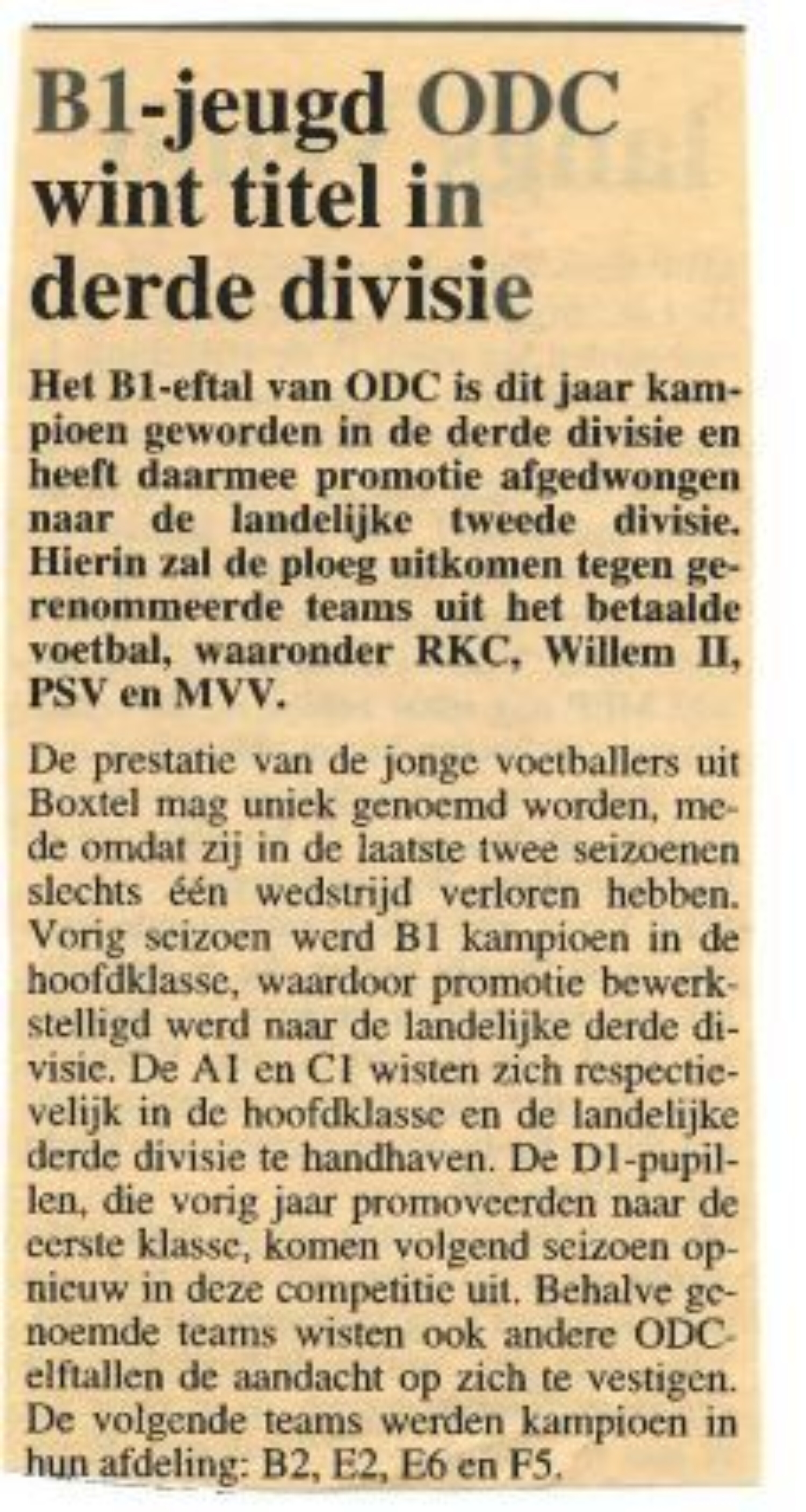 2001 b1 kampioen 3e divisie artikel krant